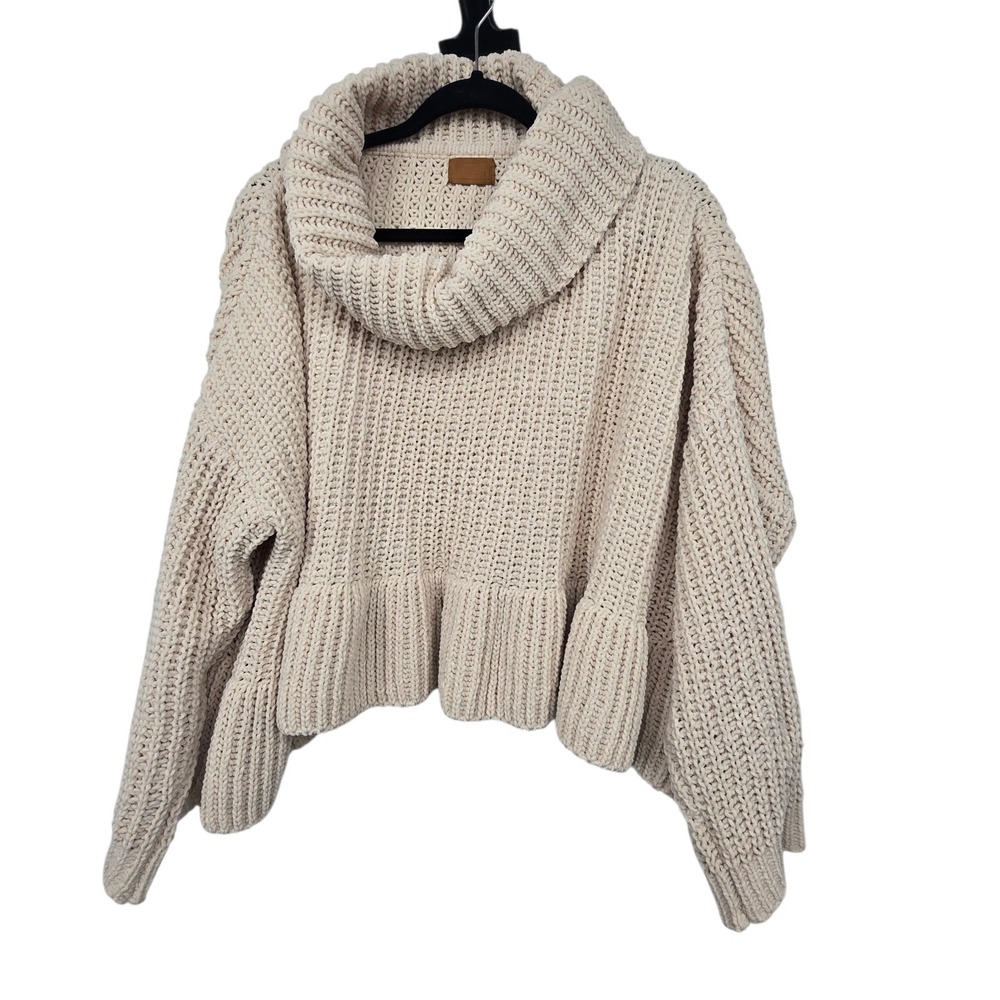 Pol Chunky Oversized Flounce Sweater Womens MED Cream Chenille Oversized Boho